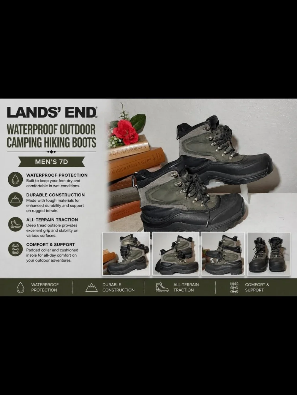 LANDS END Waterproof Outdoor Camping Hiking Boots 7D